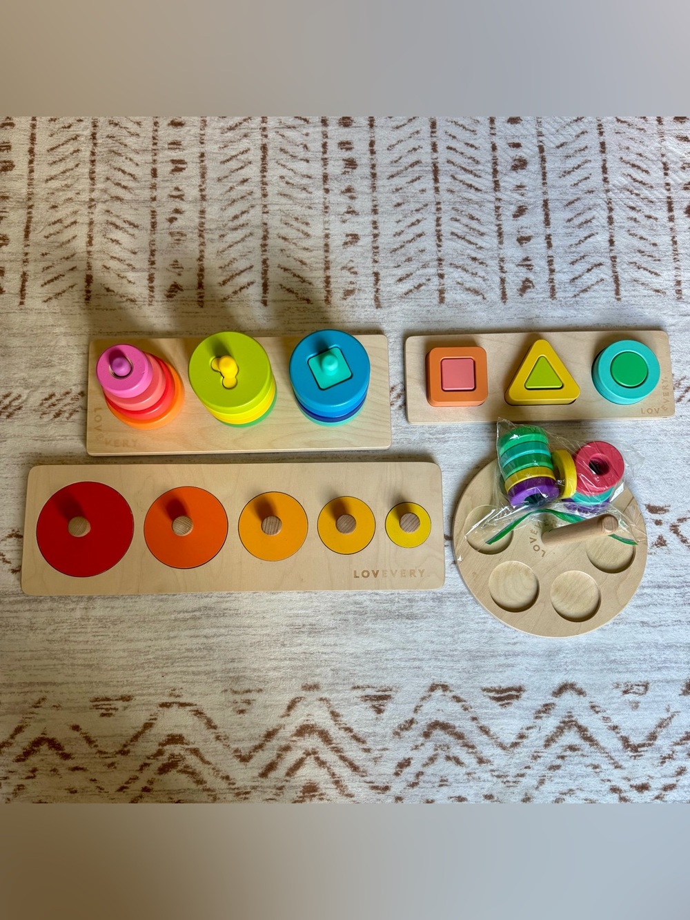 Lovevery Wooden Rainbow Stacking & Shape Puzzles